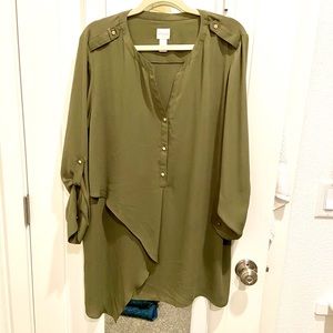 Army Green Chico’s ¾ Sleeve Flowy Blouse